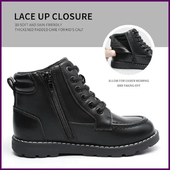 Kids Ankle Snow Boots Winter Casual Dress Shoes Side Zipper